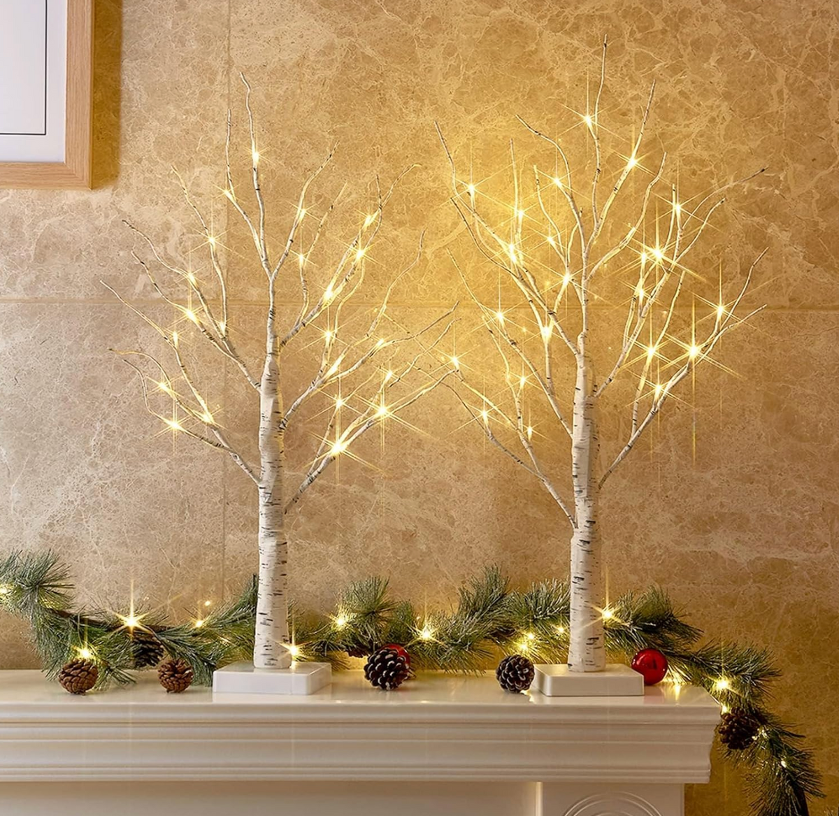 Christmas Decorations, 2FT Birch Tree with LED Lights, Warm White Light up Tree Lamp, Artificial Trees for Home Table Inside, Battery Powered