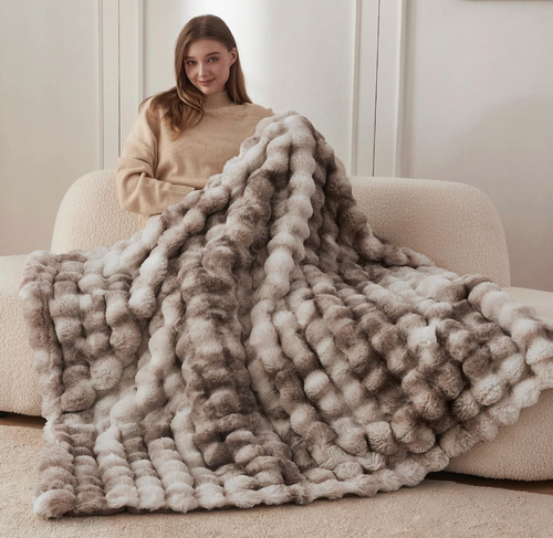 COOVA Soft Bubble Faux Fur Throw Blanket, 50"x60"
