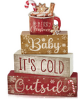 Moucuny 4 Pcs Christmas Table Decorations Indoor, Hot Cocoa Wood Block Sign