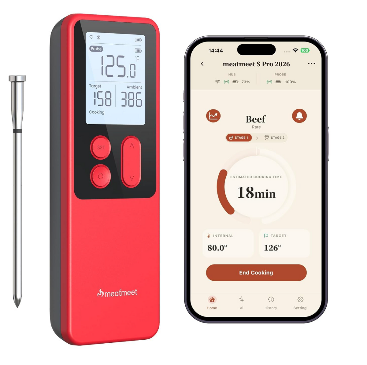 Wireless Meat Thermometer with Standalone Base, ±0.18°F Accuracy
