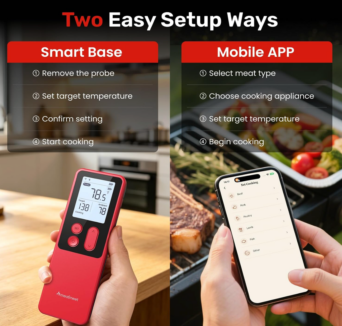 Wireless Meat Thermometer with Standalone Base, ±0.18°F Accuracy