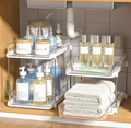Delamu 2-Tier Multi-Purpose Bathroom Under Sink Organizers and Storage, Stackable Kitchen Pantry Organization, Pull Out Medicine Cabinet Organizer with Movable Dividers, White