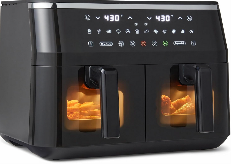 Air Fryer, 8.8QT with Dual Basket, Easy View Window, Black