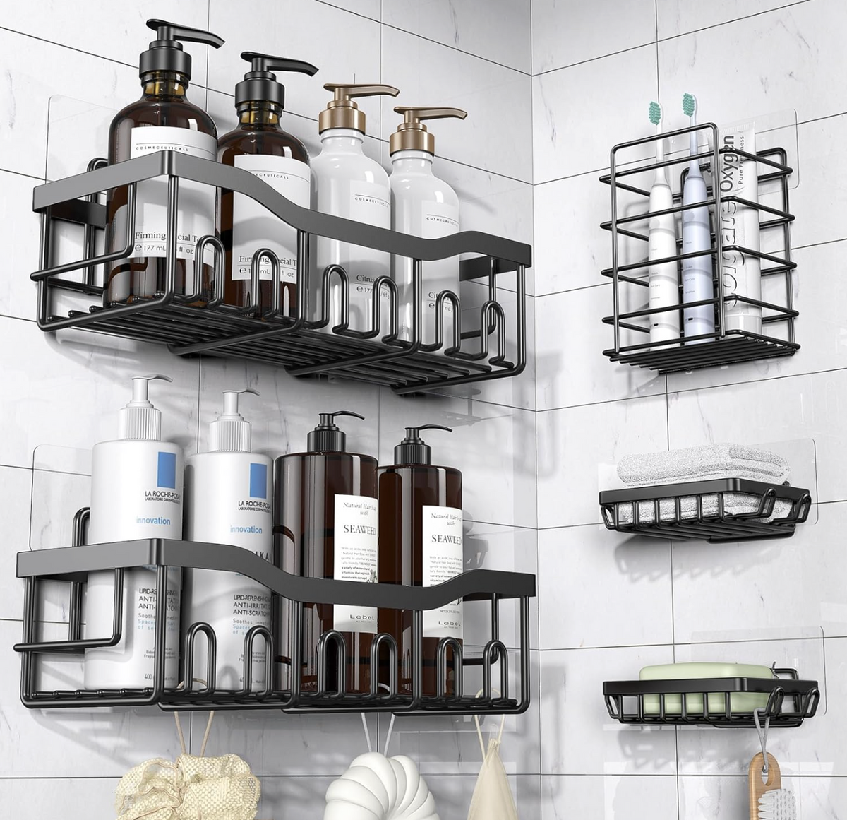 5 Piece Adhesive Shower Caddy Set